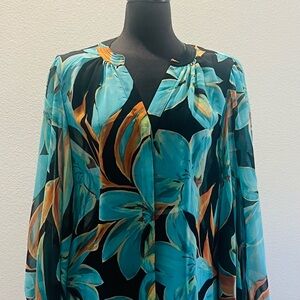 Chico's Floral Blouse in Black and Teal